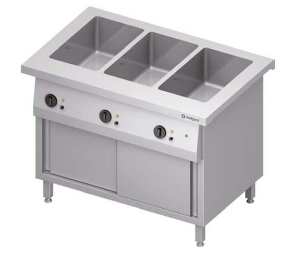 Stalgast bain-marie station "Free Flow" 3x GN1/1 waskommen, met schuifdeuren, 1132x735x880 mm RVS deksel, FF11113