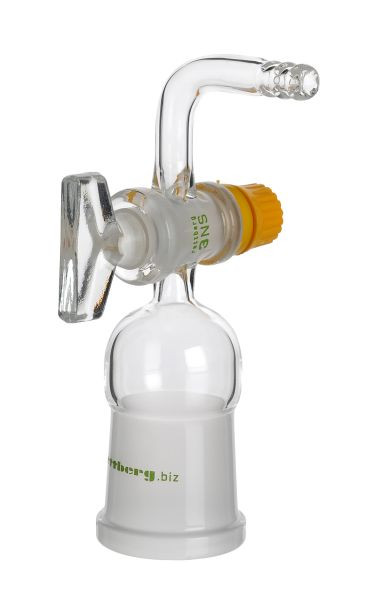 Rettberg overgangsstuk, huls NS 29/32 op olijf 9 mm met haakse buis en tap NS 14,5/2,5 mm boring, borosilicaatglas 3,3, 107000179