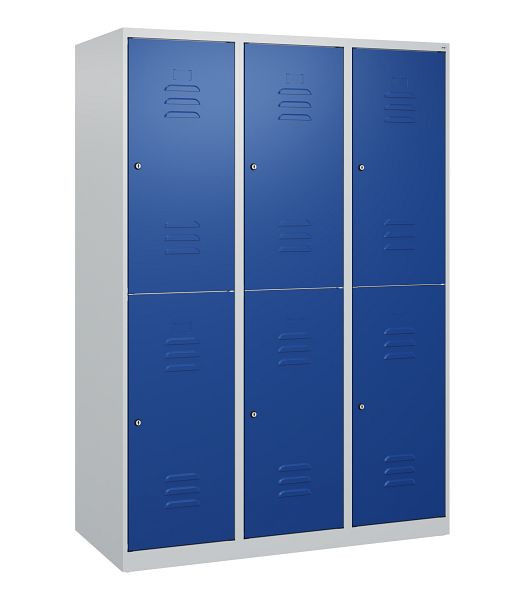 C+P Doppelstöckiger Spind Classic PLUS, 3 Abteile, 1700x1200x500mm, 7035/5010, Zylinderschlösser, 0803007-32 S10016