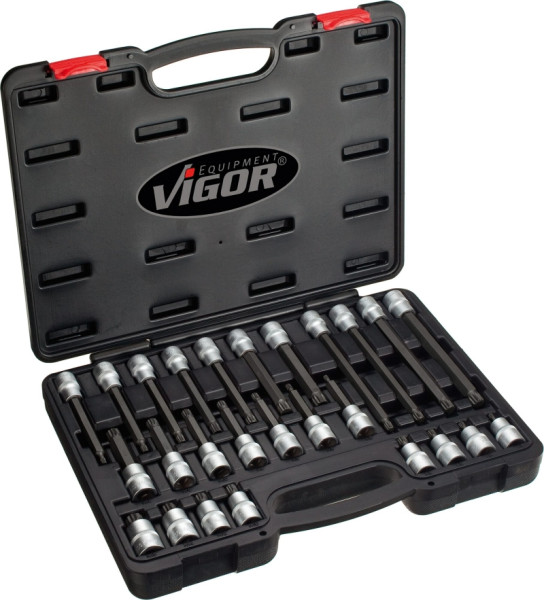 VIGOR meertands schroevendraaierbitset (XZN), hol vierkant 12,5 mm (1/2 inch), meertands profiel XZN, M5 - M16, aantal gereedschappen: 26, V1918