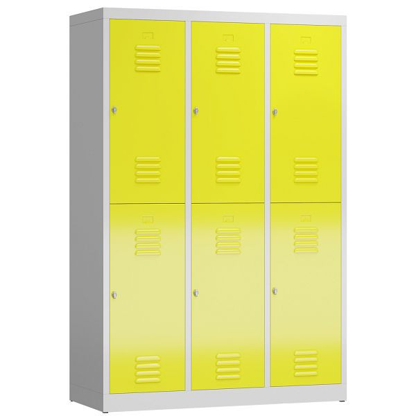 Lüllmann ClassiX kledingkast, 3 vakken, dubbeldekker, 1800 x 1185 x 500 mm, lichtgrijs/zinkgeel, X-523236