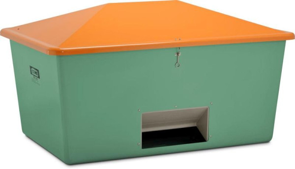 Cemo gritcontainer 2200 l, met uitnameopening, groene container, oranje deksel, afmetingen: 213 x 152 x 124 cm, 7446