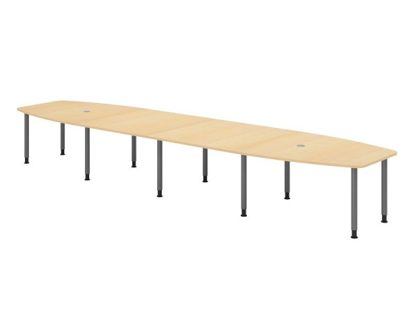 Hammerbacher vergadertafel KT52C, 520 x 130 cm, blad: esdoorn, 25 mm dik, driepotig frame grafiet, ronde buis 6 cm, werkhoogte 72-74 cm, VKT52C/3/G