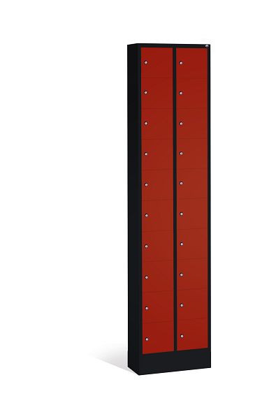 C+P kleine locker Intro, H1950xW460xD200mm, kleur: zwart-grijs/robijnrood, 80700-203 S10070