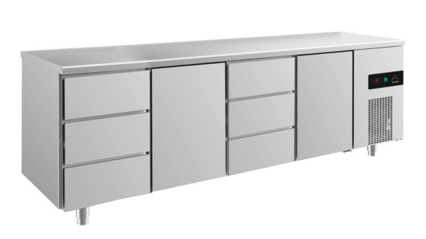 A&S Polarny koeltafel -2 tot +8°C met 2x deuren en 2x drie laden gecentreerd-rechts+links, 2330 x 700 x 850 mm, KT4DTDT