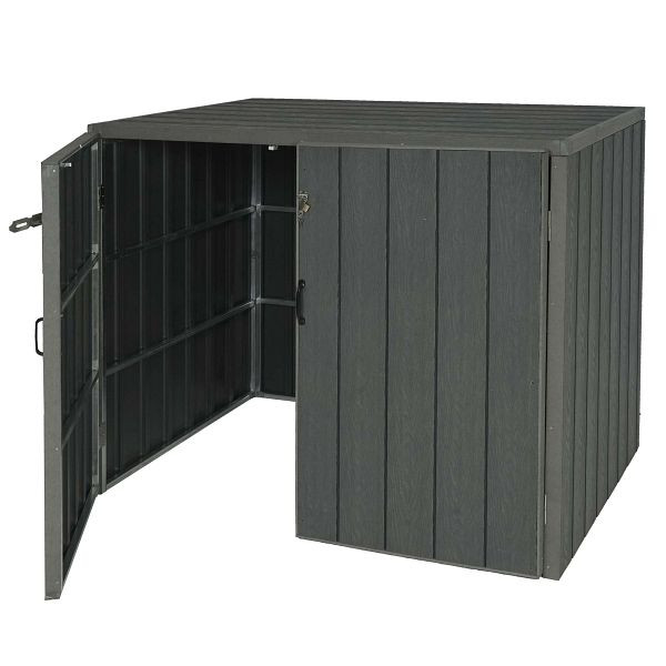 Mendler XL 2/4 WPC rolcontainerbekleding HWC-J28, premium klikobox, metaal houtlook, uitbreidbaar, grijs, 76030+76031+76032