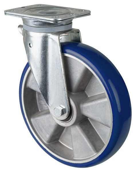 BS rollen zwaarlastwiel zwenkwiel, polyurethaan wiel 83 Shore, aluminium velg, kogellager, plaat, diameter: 250 mm, N100.B92.250