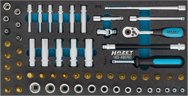 Hazet dopsleutelset, hol vierkant 6,3 mm, buiten TORX® profiel, buiten zeskant trekprofiel, binnen TORX® profiel, 163-490/60