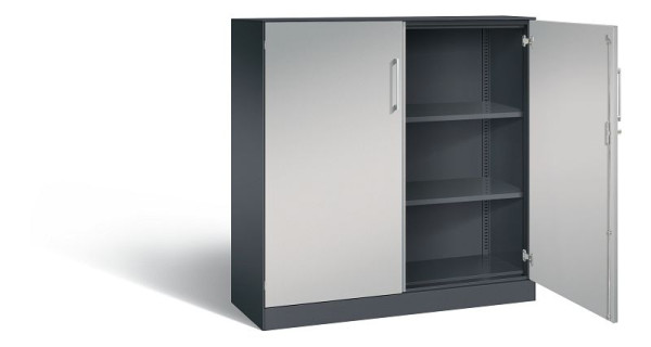 C+P vleugeldeurkast Asisto, H1310xB1200xD435mm, kleur: zwart grijs/wit aluminium, beugelgreep, 3 niveaus, 141031-000 S10079