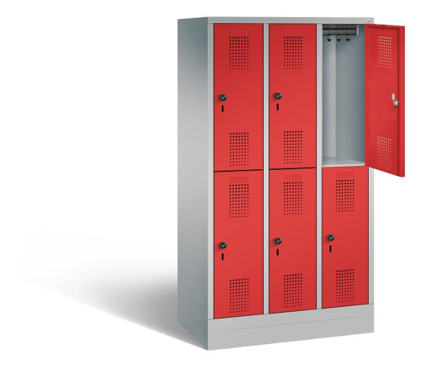 C+P schoollocker dubbeldekker Evolo, H1600xB900xD500mm, kleur: wit aluminium / vuurrood, 483206-30 S10089