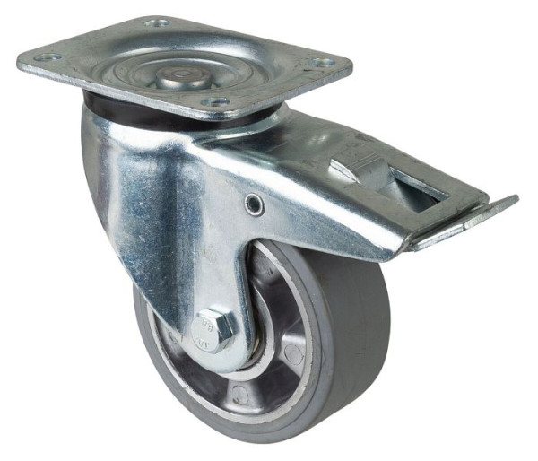 BS Rolls Zwaarlastwiel met rem, breedte 50 mm, Ø125 mm, tot 220 kg, grijze elastische banden, aluminium wiellichaam, kogellagers, L620.B83.125
