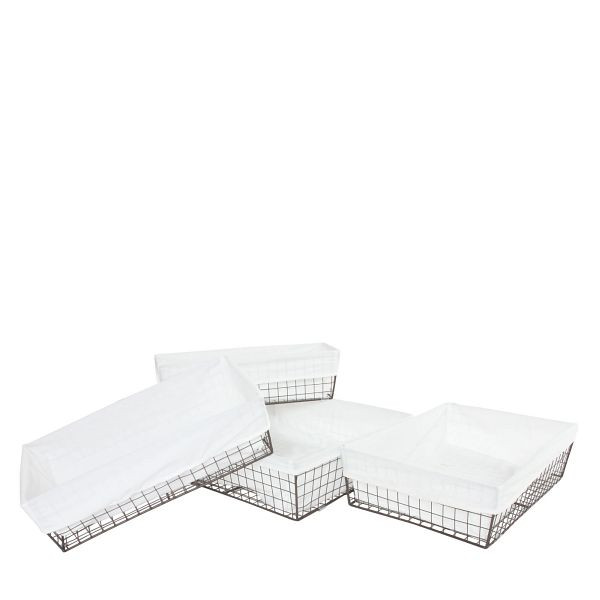 Mendler set van 4 plankmand Tanta, badkamermand kastmand opbergorganisator, metaal met stoffen hoes, 47075