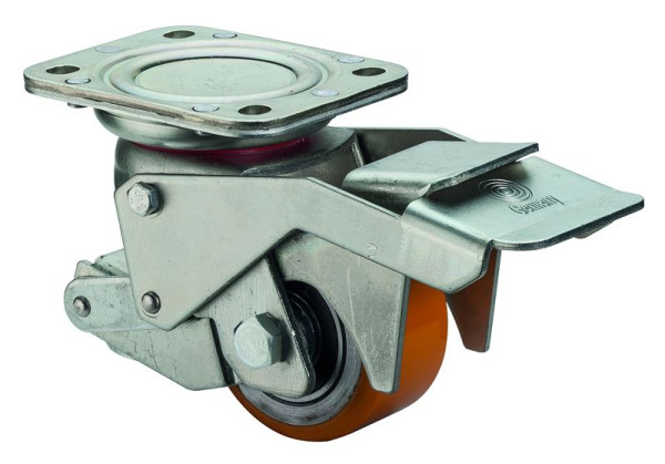 BS-rollen hefrol met rem, wielbreedte 40 mm, wiel-Ø 75 mm, draagvermogen 350 kg, loopvlak polyurethaan, wiellichaam staal, kogellagers, W120.C10.075
