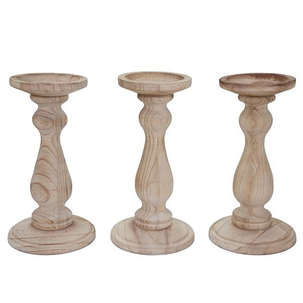 Mendler set van 3 kandelaars T361, kandelaar, shabby look vintage hoogte 24cm, naturel bruin, 50765