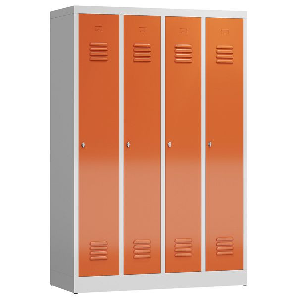 Lüllmann ClassiX kledingkast, 4 vakken, 1800 x 1185 x 500 mm, lichtgrijs/vuurrood, X-510144
