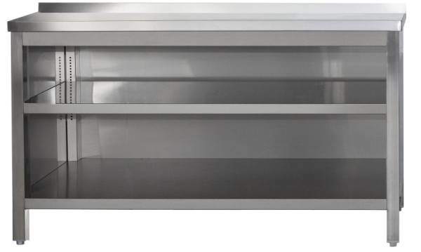 A&S Gastro RVS open werkkast met opstaande rand en in hoogte verstelbare tussenplank, diepte 600mm, AISI 304, 400 x 600 x 850 mm, ARSOA046