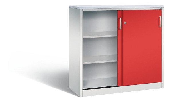 C+P dressoir met schuifdeuren Acurado, H1200xB1200xD500mm, kleur: lichtgrijs / vuurrood, beugelgreep, 3 niveaus, 2057-1200 S10281
