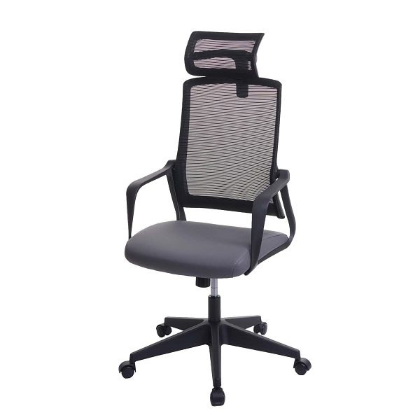 Mendler HWC-J52 bureaustoel, bureaustoel, ergonomische hoofdsteun, kunstleer, grijs, 81065