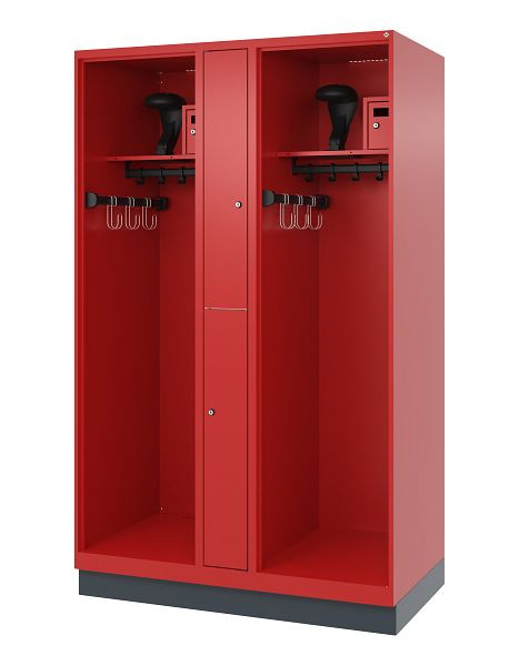 C+P brandweerkast Evolo, model MAXI, 2 compartimenten, H1950B1200T600 mm, vuurrood, sokkel, 0496315-020 S10011