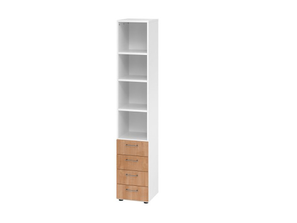 Hammerbacher combikast 6OH, 4 laden, BS wit/walnoot, 40 x 41,7 x 215,6 cm, 4 laden, metalen handgreep, V964S4/W/N/BS