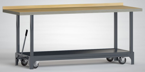 KLW mobiele professionele werkbank - 2000 x 700 x 871 mm L x B x H, met beuken multiplex werkblad 2000 x 700 x 45 mm, met achterwand, WP754N-2000M45-X7000