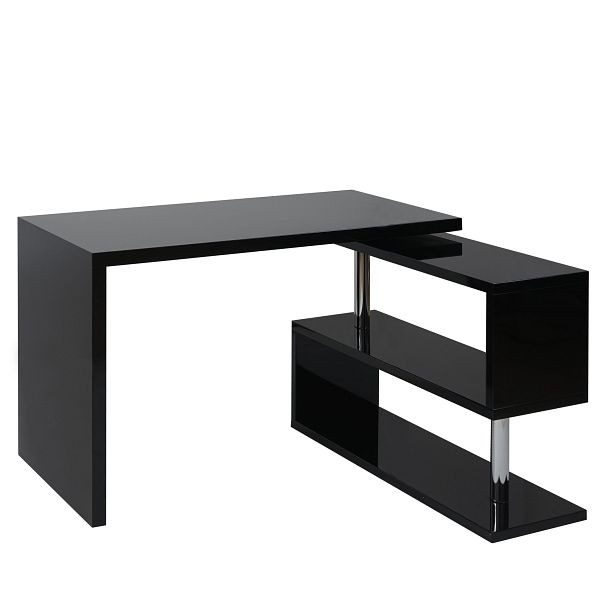Mendler Design hoekbureau HWC-A68, bureau, hoogglans draaibaar 120x60cm, zwart, 57195+57196