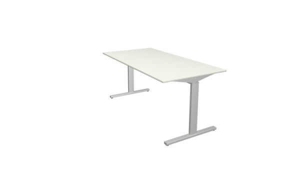 Kerkmann bureauvorm 2 - B 1600 x D 800 x H 700-820 mm met T-voetframe in aluminium zilver, wit, 11020610