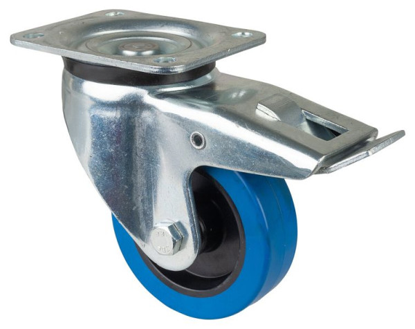 BS Rolls Zwaarlastwiel met rem, breedte 45 mm, Ø125 mm, tot 140 kg, blauwe elastische banden, kunststof wiellichaam, rollager, L620.B61.125