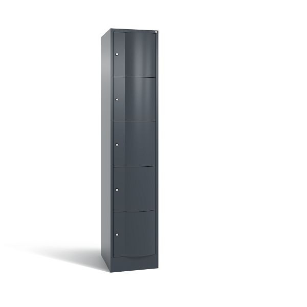 C+P Schließfachschrank Resisto, 5 Fächer, H1950xB396xT540 mm, Anthrazit, 8570-172 S10260