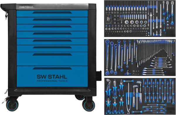 SW-Stahl professionele werkplaatswagen TT802, blauw, uitgerust, 304 delig, Z3208