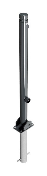 Schake-stijlpaal serie 464B Ø 60 mm, opklapbaar, zelfvergrendelend slot voor plugbevestiging, met voetplaat, 464FUHB