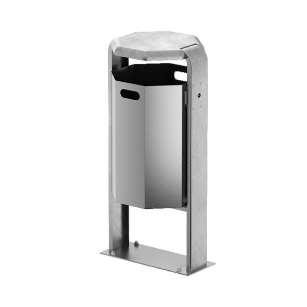 Stein HGS HGS afvalbak -City 600- met deksel, om vast te schroeven, zonder asbak, container en standaard zonder verf, aluminium, gepolijst, 12696-0101