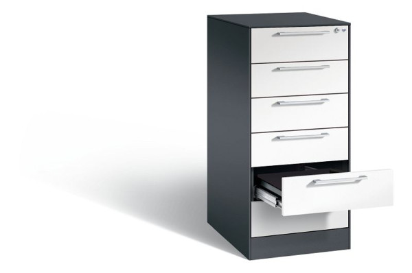 C+P archiefkast Asisto, H1010xB440xD600mm, kleur: zwartgrijs/verkeerswit, beugelgreep, 146245-622 S10020