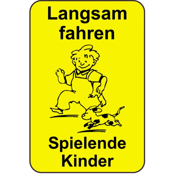 Steen HGS kinderinformatiebord/verkeersbord, langzaam rijden, spelende kinderen, 500x750mm, reden: geel geschilderd, 14792