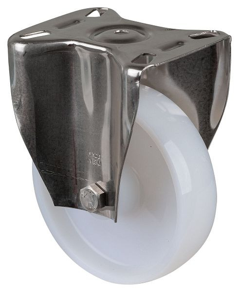 BS rollen RVS transportrol, wielbreedte 40 mm, wiel-Ø 150 mm, draagvermogen 300 kg, loopvlak/wiellichaam kunststof, glijlager, plaat, H110.A90.150