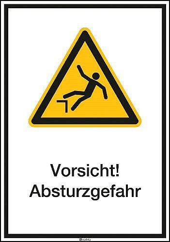 DENIOS combinatiebord "Let op: valgevaar", ISO 7010, aluminium, 265 x 370 mm, VE 5 stuks, 266744