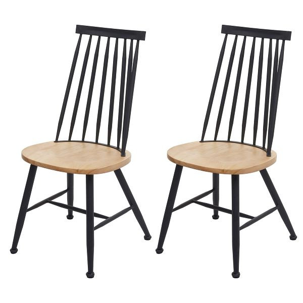 Mendler HWC-G69 set van 2 eetkamerstoelen, keuken/bistrostoelen, massief hout retro design metaal gastronomie, natuurlijke kleur, 71873