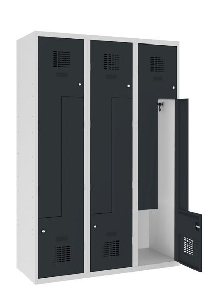 KEMMLIT Z-locker met 3 vakken en 6 deuren 40cm met bank, antracietgrijs 7016, cilinderslot, 100215