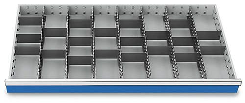 Bedrunka + Hirth metalen verdelerset 27 delig, R 48-24, bruikbare ladeafmetingen 1200 x 600 mm, paneelhoogtes 150/175 mm, 1200 x 600 x 125 mm, 184BLH150