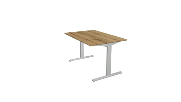 Kerkmann bureauvorm 2 - B 1200 x D 800 x H 700-820 mm met T-voetframe in aluminium zilver, eiken, 11020455