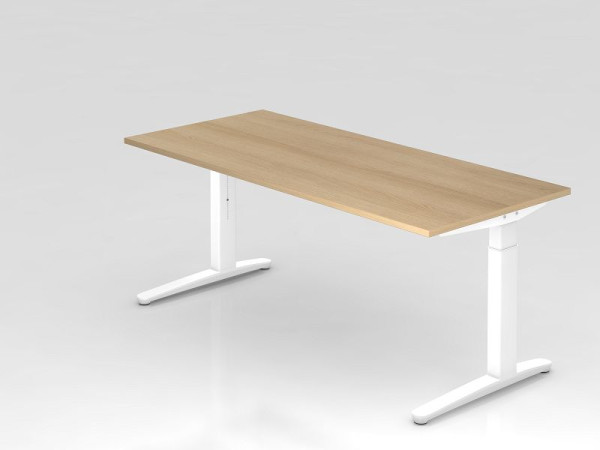 Hammerbacher bureau C-poot 180x80cm eiken/wit, aluminium loper wit, VXB19/E/WW