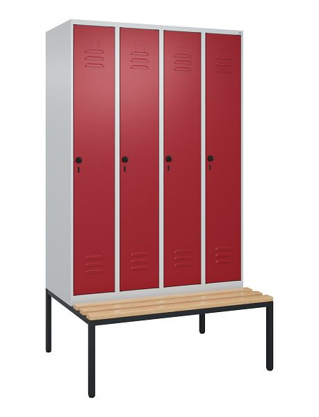 C+P luierkastje Classic PLUS met middenwand, bank, 4 vakken, 2120x1200x815mm, 7035/3003, draaibare sluiting, beuken zitlat, 0800507-40F S10001