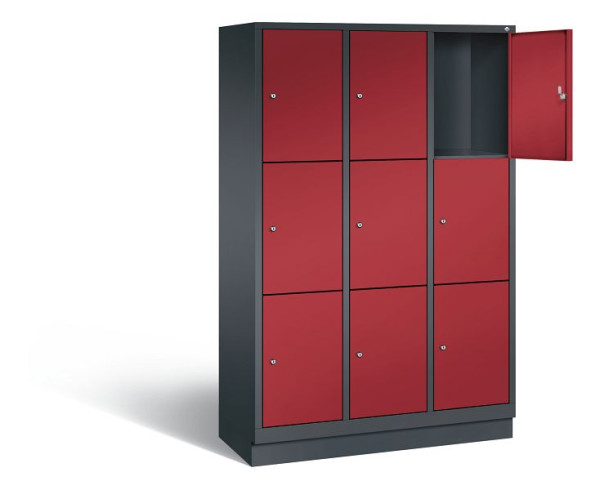 C+P lockerkast Evolo, H1800xB1200xD500mm, kleur: zwartgrijs/robijnrood, 48020-323 S10057