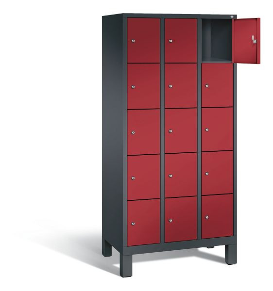 C+P lockerkast Evolo, H1850xW900xD500mm, kleur: zwart-grijs/robijnrood, 48010-305 S10031
