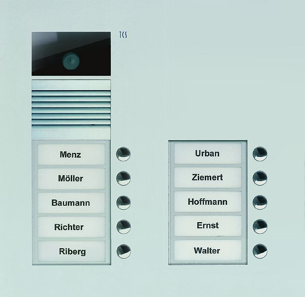 TCS video buitenpost serie AVU met 10 beldrukkers (rechts uitgelijnd), 2 kolommen, UP zilver, AVU15100-0010