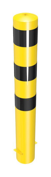Schake stalen buispaal Ø 152 x 3,2 mm stationair, voor plaatsing in beton geel/zwart, totale lengte: 1200 mm, met gelaste stalen kap, 40150BG
