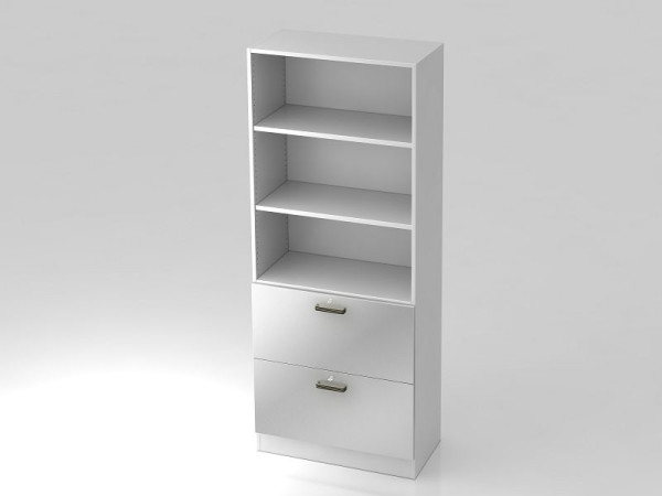 Hammerbacher kast 5OH, 2HR, plint gestreept handvat wit/zilver, 80x42x200,4 cm (BxDxH), V7300/W/S/SG