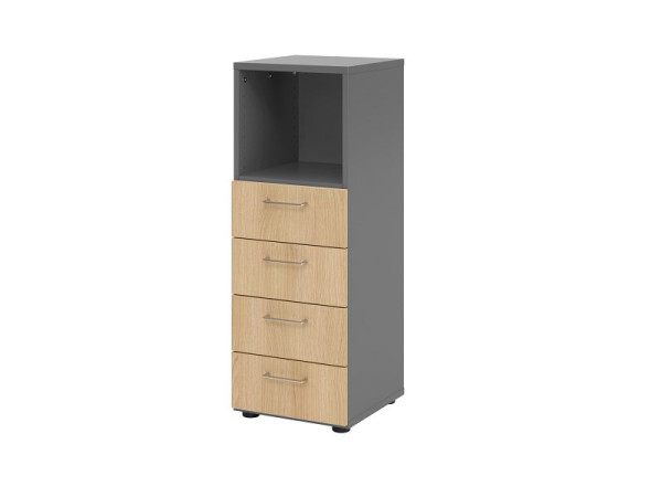 Hammerbacher ladekast 3OH, 4 laden 934S4 BS, romp: grafiet / front: eiken, 40x41,7x110 cm (BxDxH), 4 laden, metalen handgreep BS, V934S4/G/E/BS