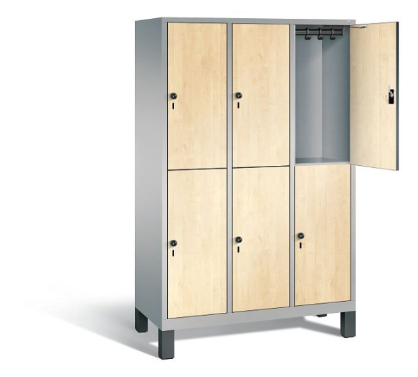 C+P locker 2-laags Evolo, H1850xB1200xD500mm, kleur: wit aluminium / Donau esdoorn decor, 48310-32 S10305