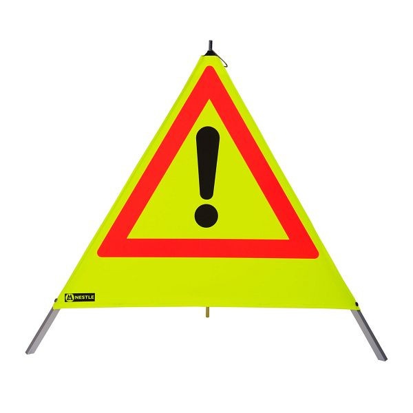NESTLE waarschuwingspiramide 90cm WAPY 90RG, licht frame met centrale voet, folie retro geel, uitroepteken VZ101, 19407001